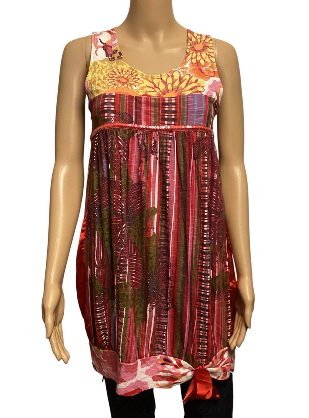 Desigual Vintage Patchwork Mini Dress Tunic Floral Striped Sequins Bow Boho M